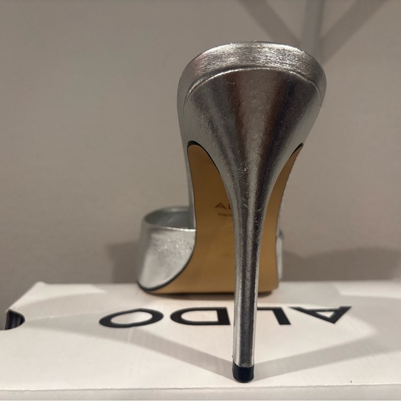 Aldo Marcelia Silver High Heel Mules 10 NIB - Picture 5 of 8